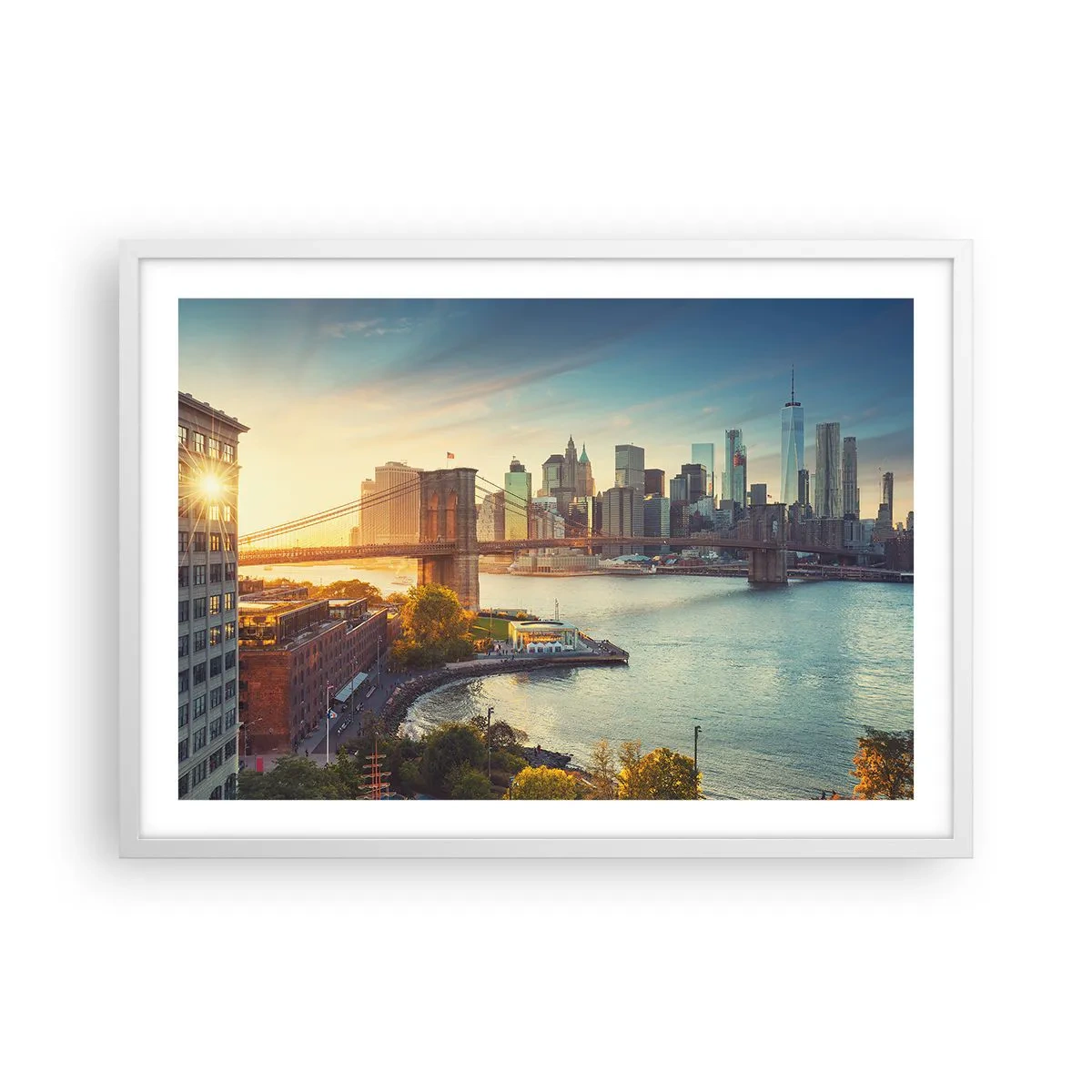 Plakat i hvid ramme - Den store bys daggry - 70x50 cm