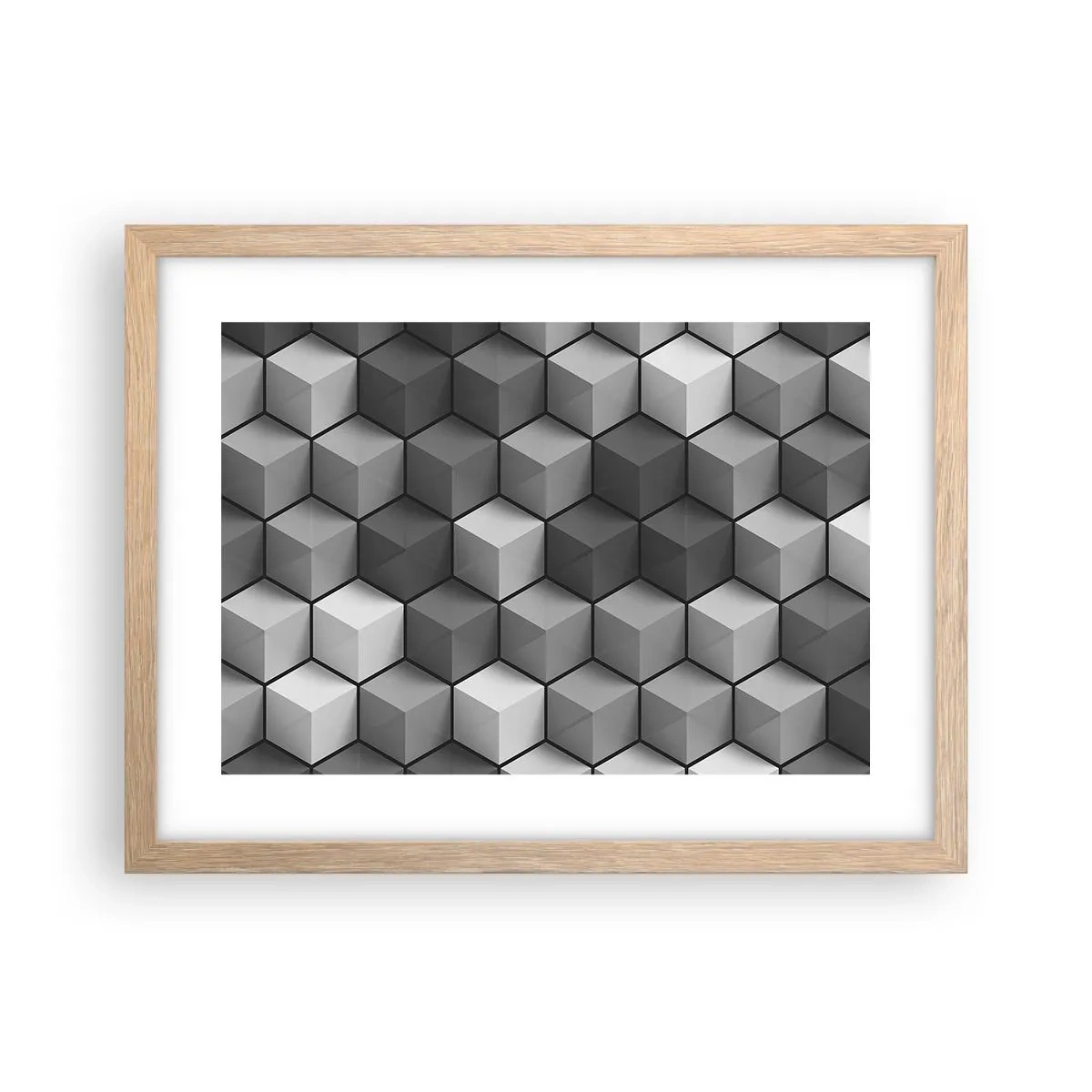 Plakat i ramme af lyst egetræ - Kubistisk puslespil - 40x30 cm
