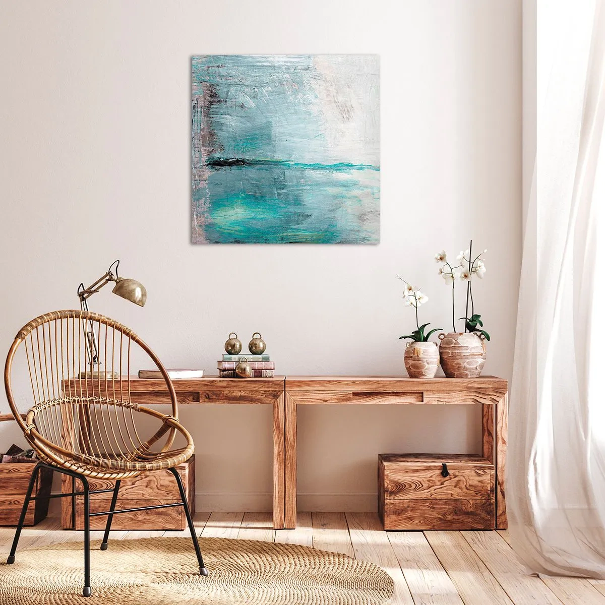 Lærredstryk - Billede på lærred - Horisontalt med blå farve - 60x60 cm