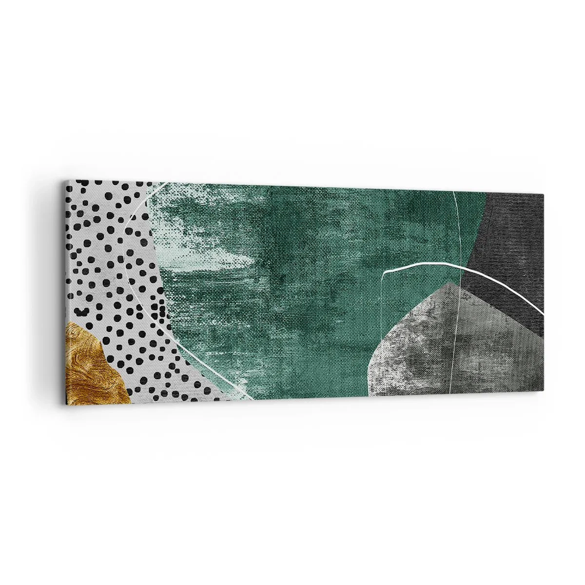 Lærredstryk - Billede på lærred - Farverig abstraktion med en guldflager - 100x40 cm