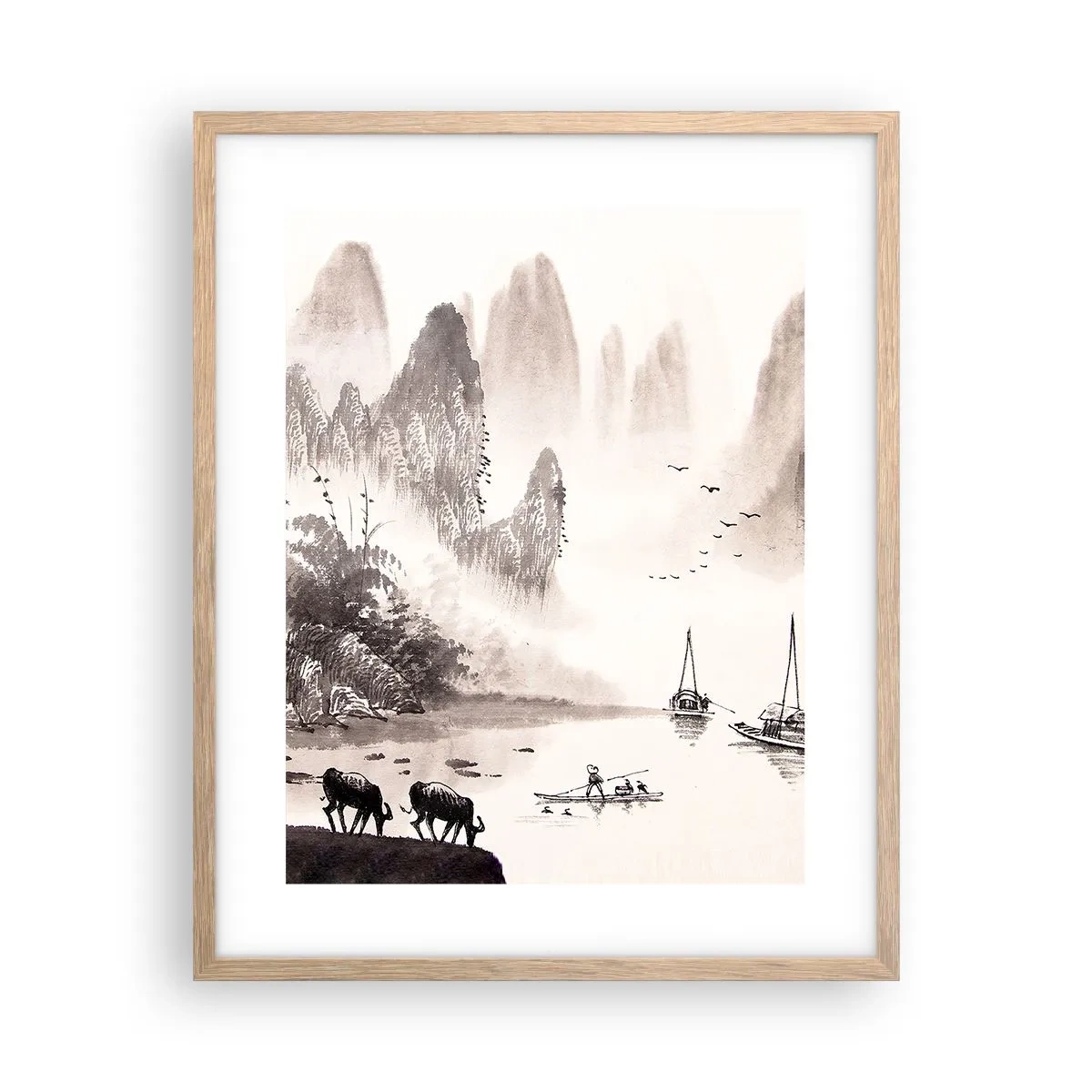 Plakat i ramme af lyst egetræ - Østens eksotiske hverdag - 40x50 cm