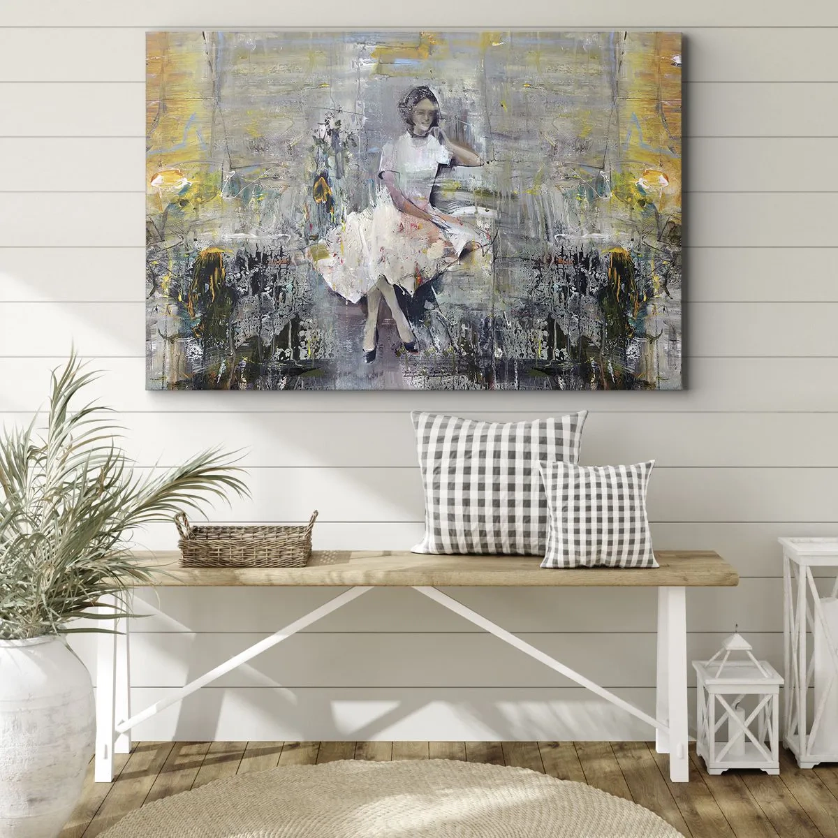 Lærredstryk - Billede på lærred - Kunstnerisk portræt af en kvinde i pastelfarver - 70x50cm - Klassisk og moderne - Moderne vægdekoration til stue og soveværelse ARTTOR