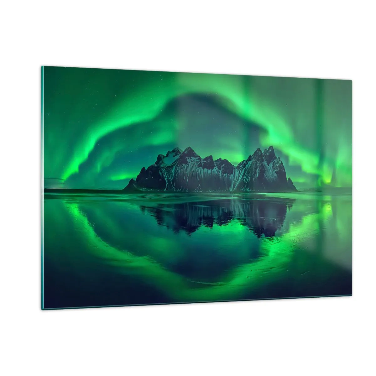 Billede på glas - I auroraens arme - 120x80 cm