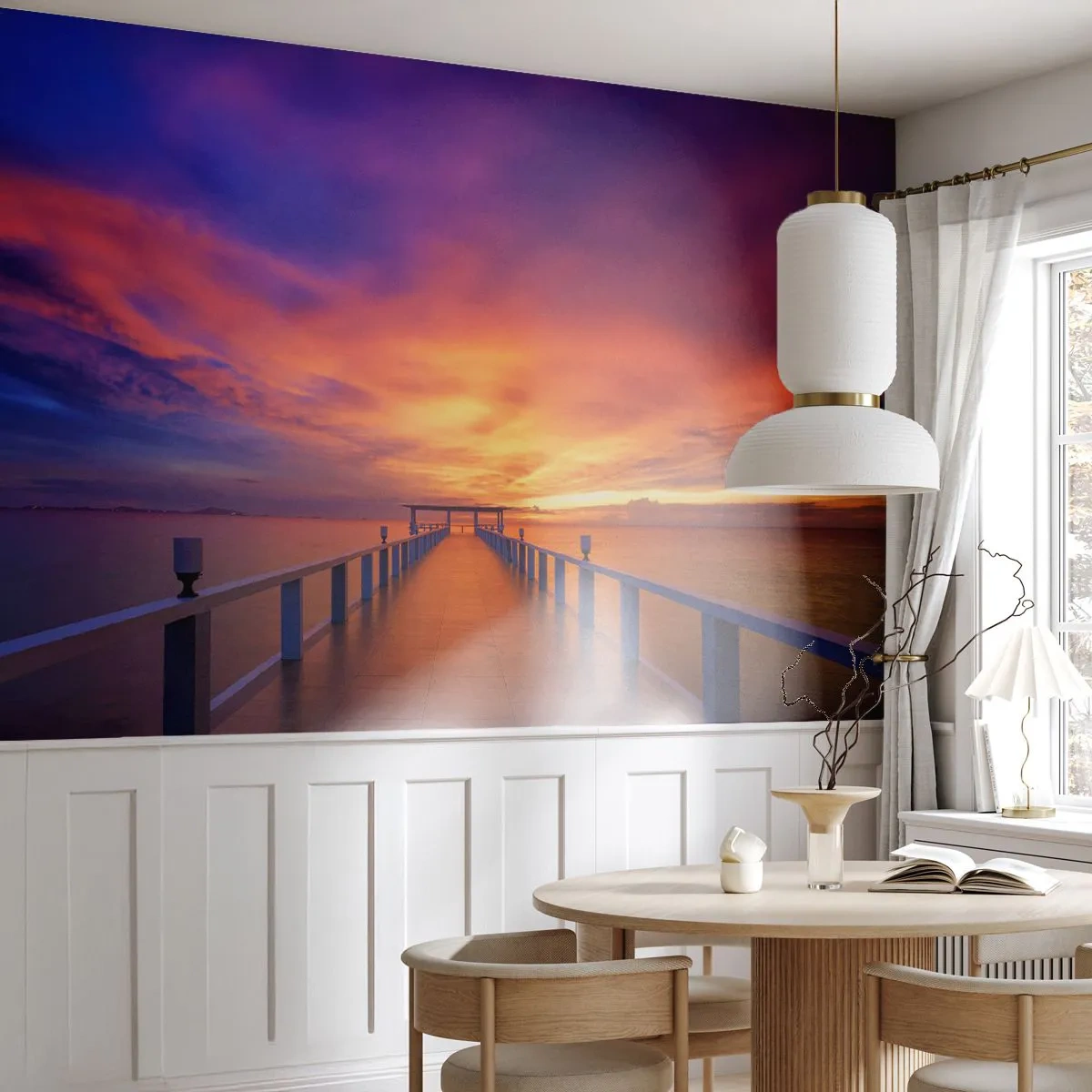 Fototapet Premium Sand - Uden ende - Landskab, Mole, Solnedgang - 100x70 cm
