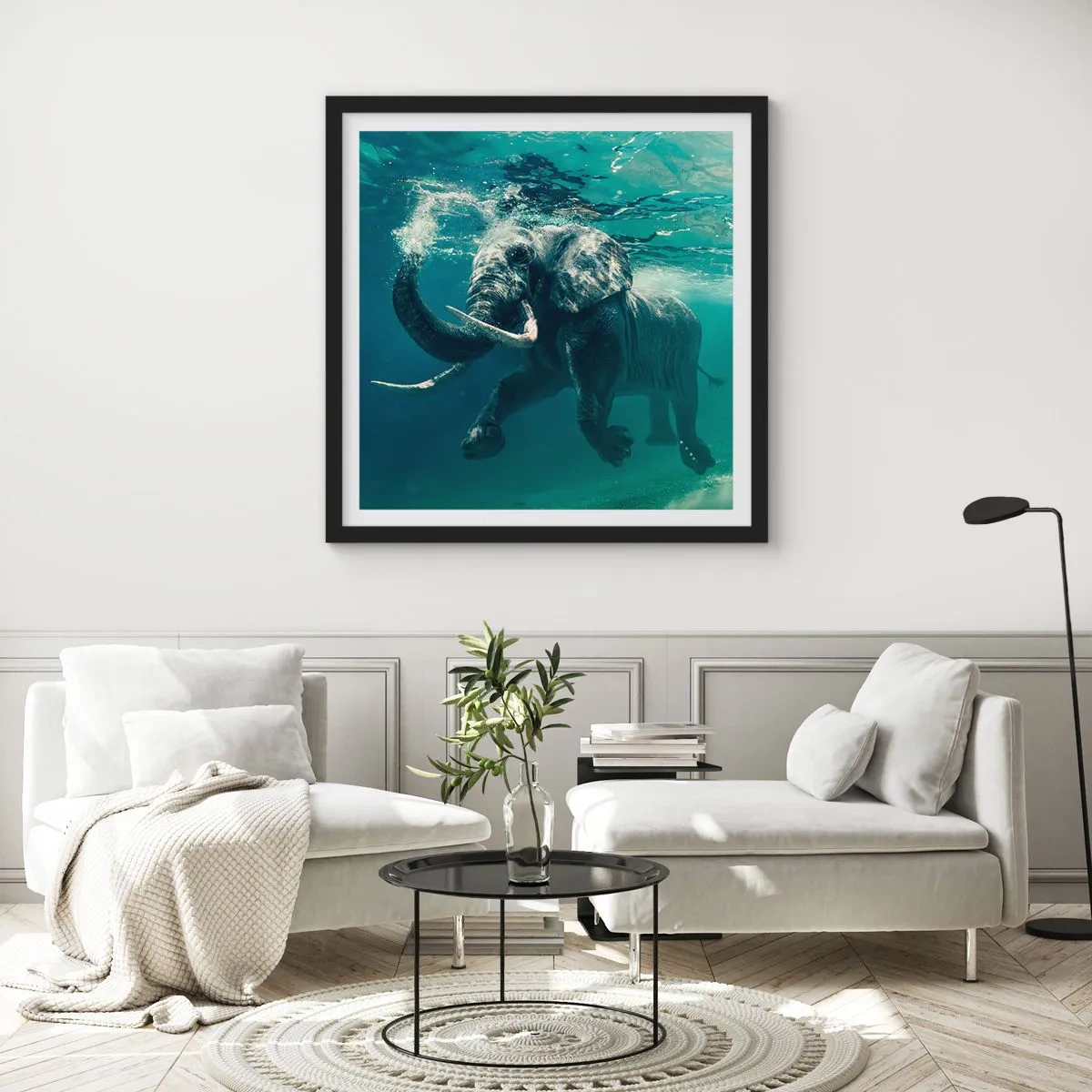 Plakat i sort ramme - Alle kan lide at svømme - 50x50 cm