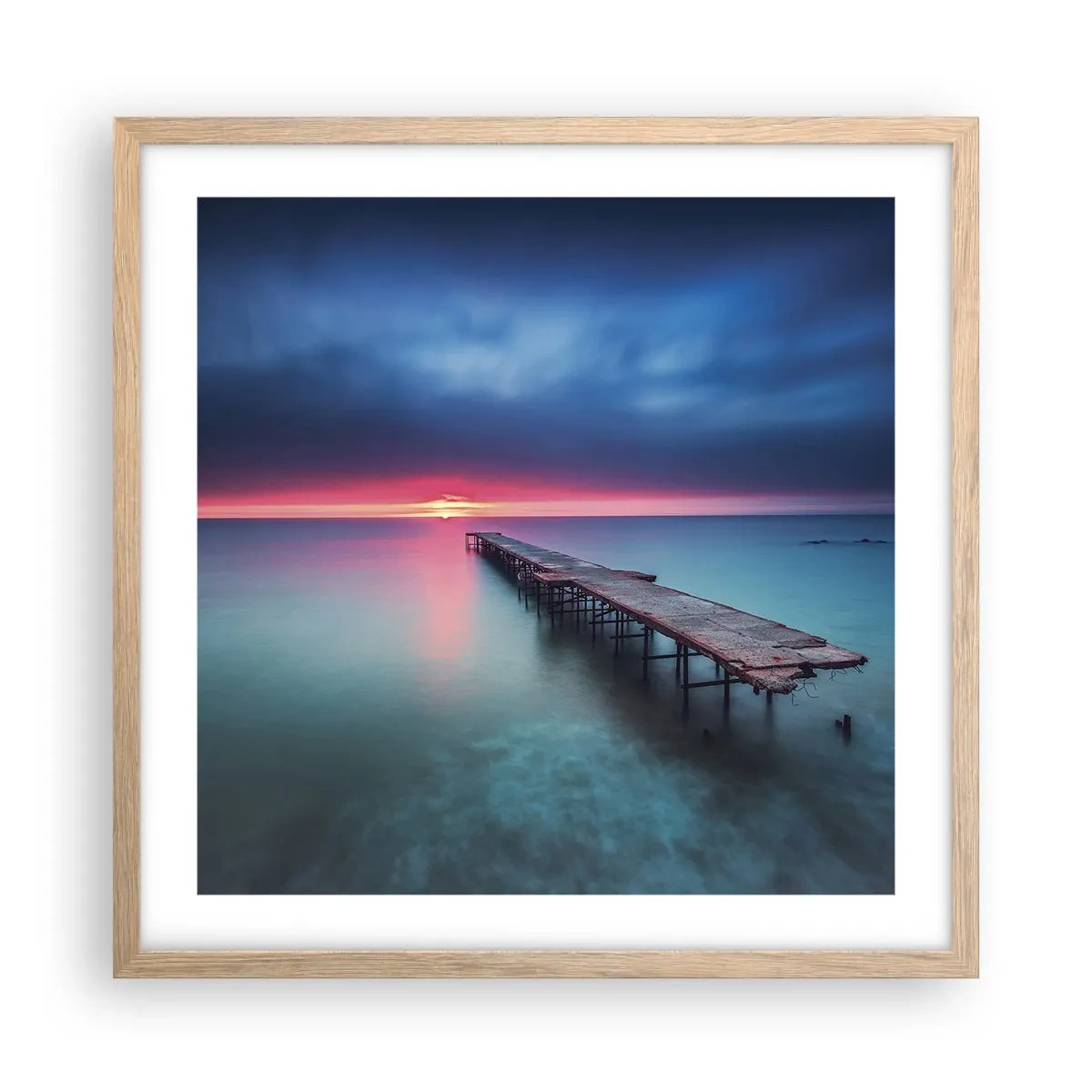 Plakat i ramme af lyst egetræ - Mellem himmel og jord - 50x50 cm