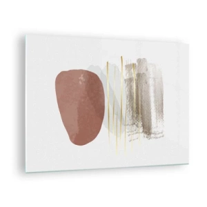 Billede på glas - Minimalistisk abstraktion med beige og brune former - 70x50cm - Abstrakt kolonnade - Moderne vægdekoration til stue og soveværelse ARTTOR