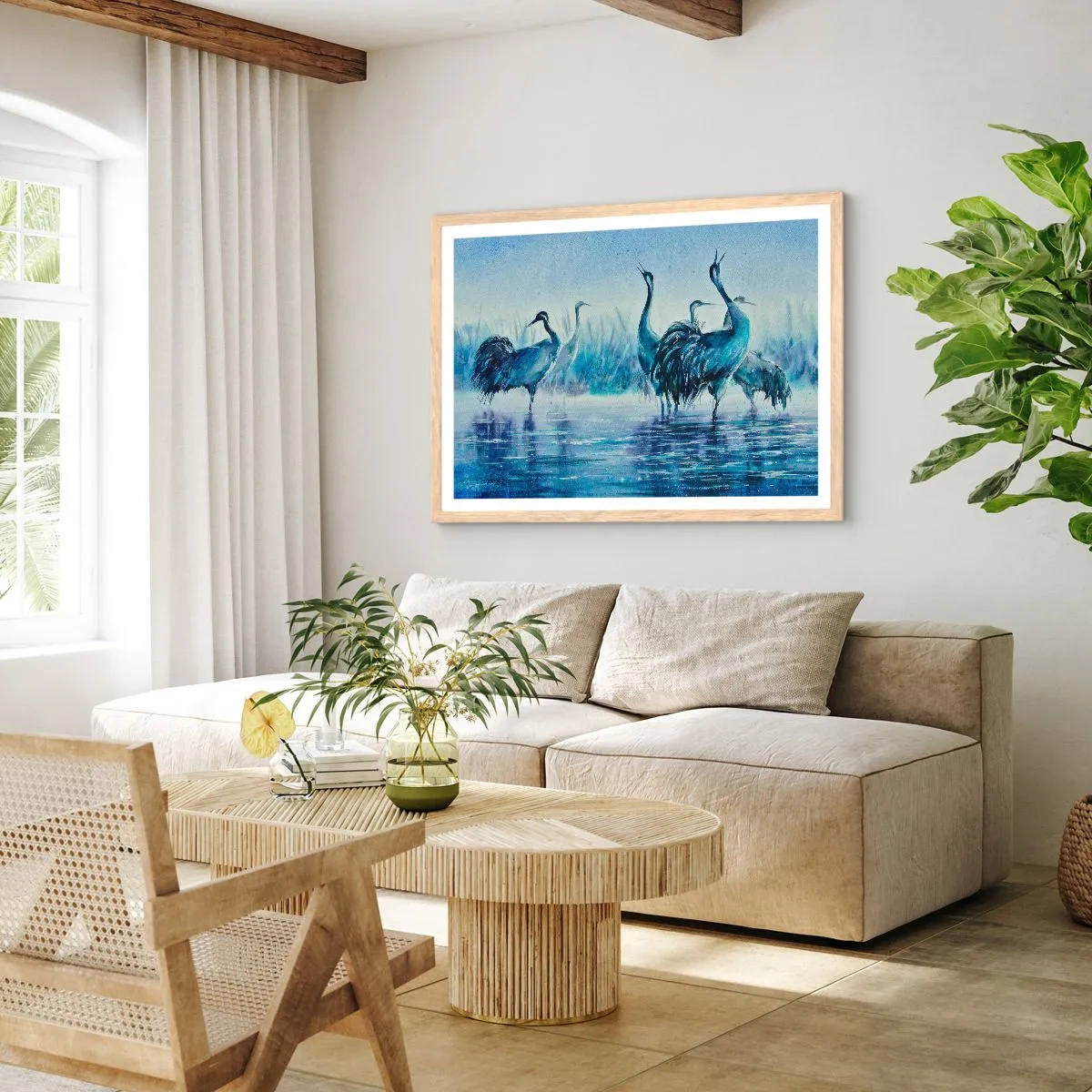 Plakat i ramme af lyst egetræ - Morgenmøde - 70x50 cm