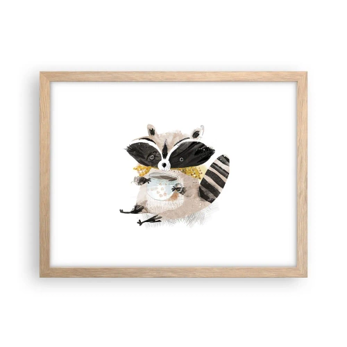 Plakat i ramme af lyst egetræ - Min ven vaskebjørnen - 40x30 cm