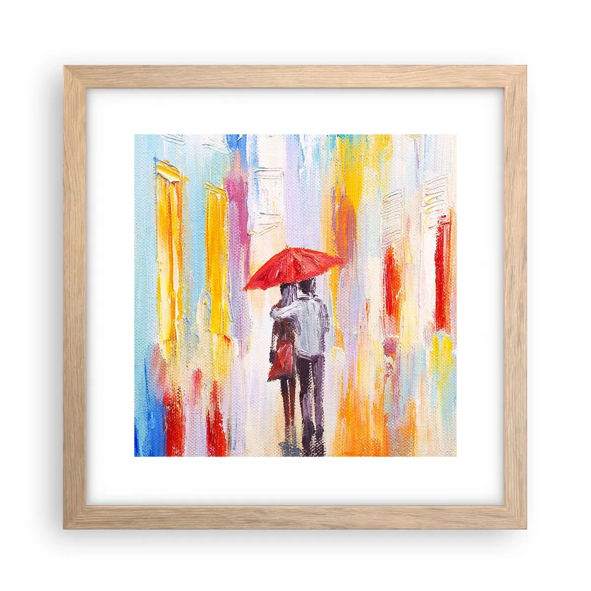 Plakat i ramme af lyst egetræ - Lad det regne  mere - 30x30 cm