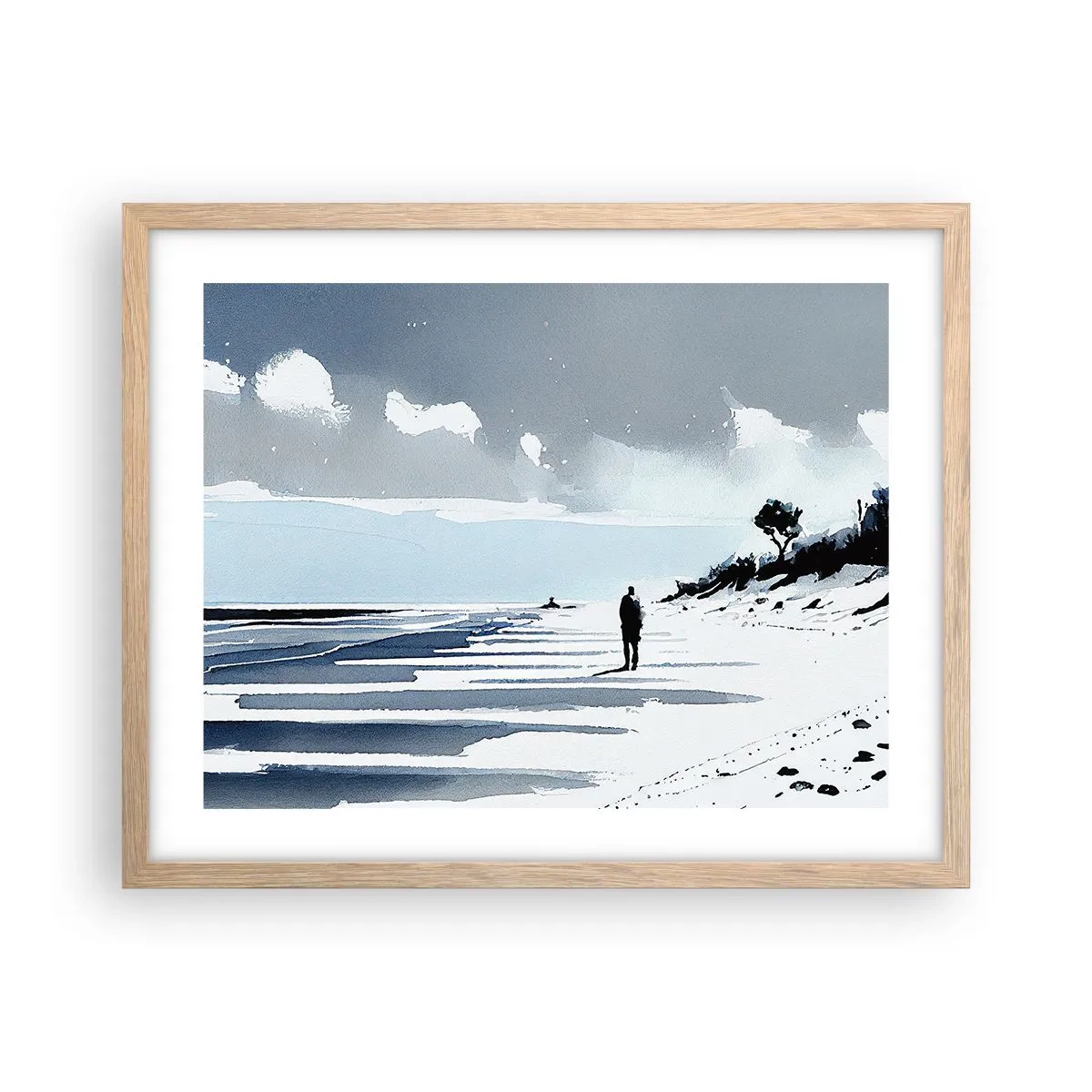 Plakat i ramme af lyst egetræ - Alene - 50x40 cm