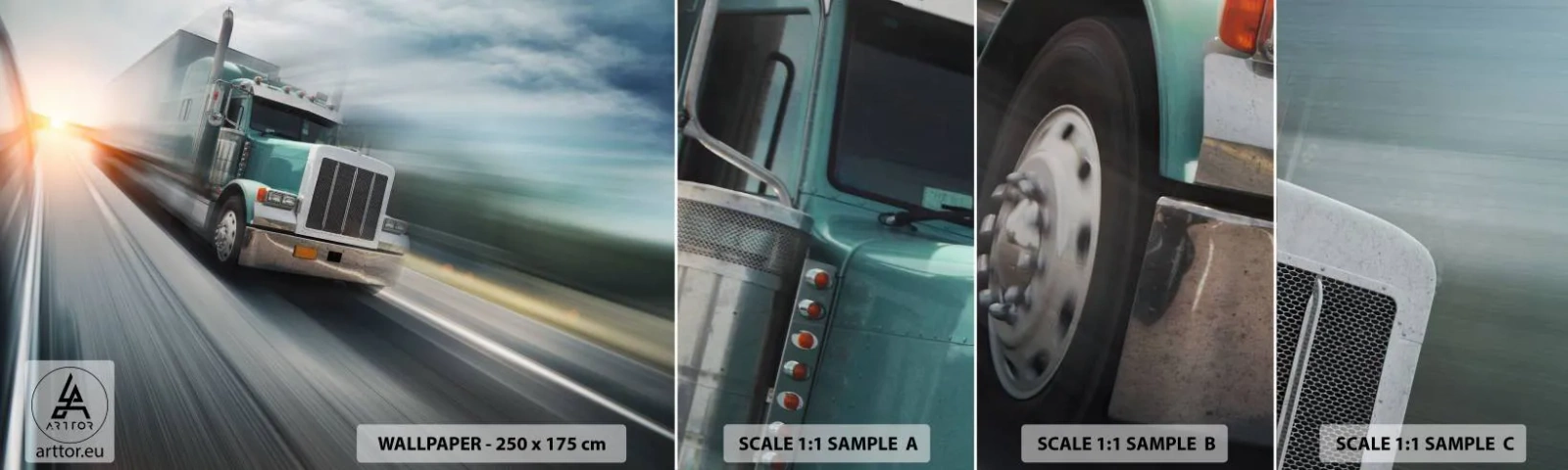 Fototapet Prøve Standard Eco - Amerikansk gigant på vej - Lastbil, Automotive, Transportere - 100x30 cm