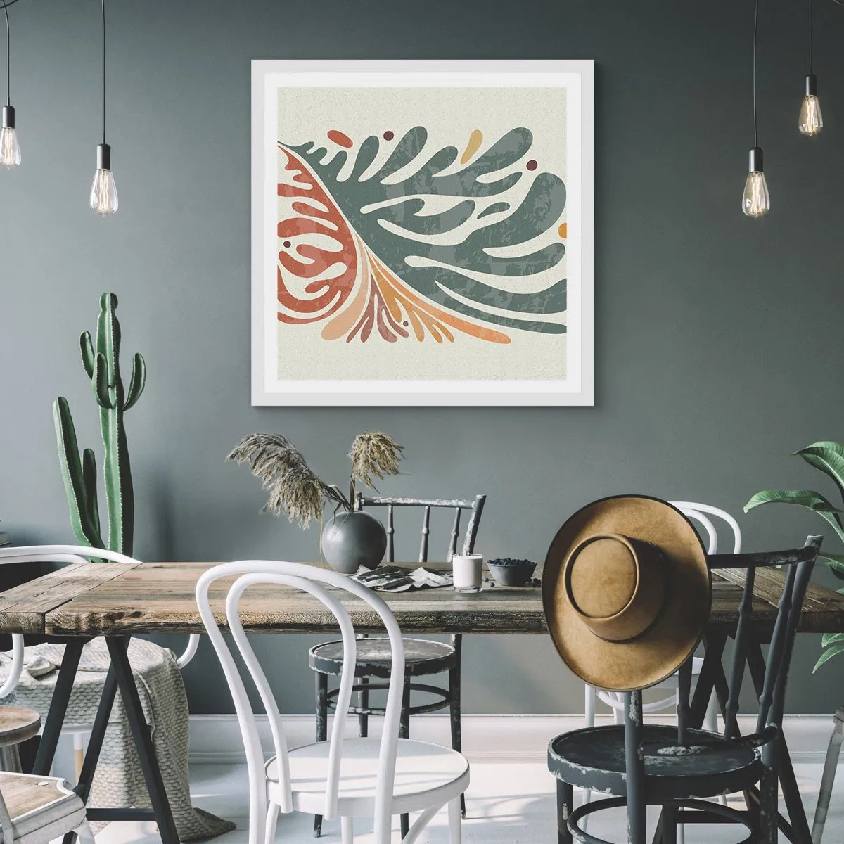 Plakat i hvid ramme - Flerfarvet blad - 60x60 cm