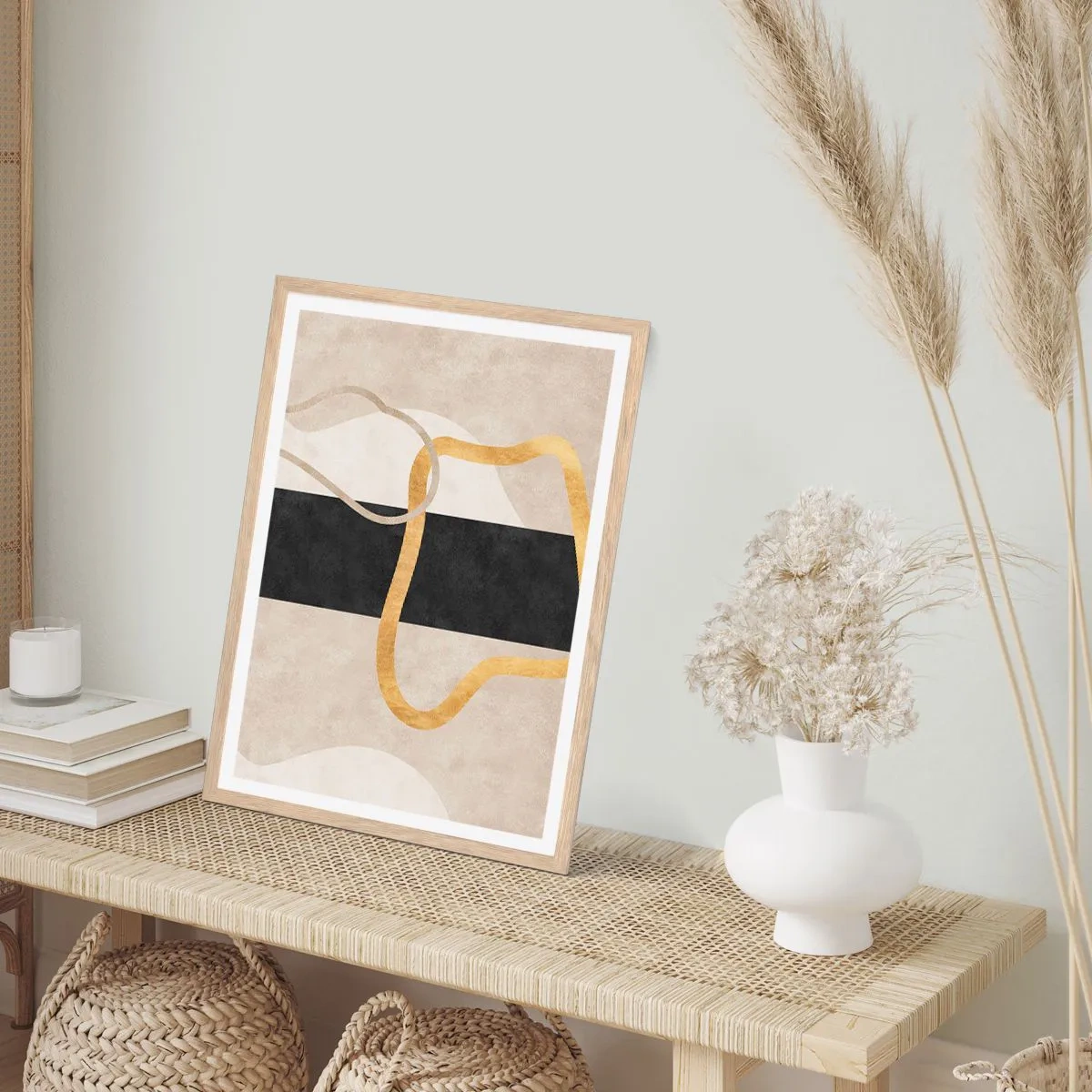 Plakat i ramme af lyst egetræ - Sløjfeformede former - 61x91 cm