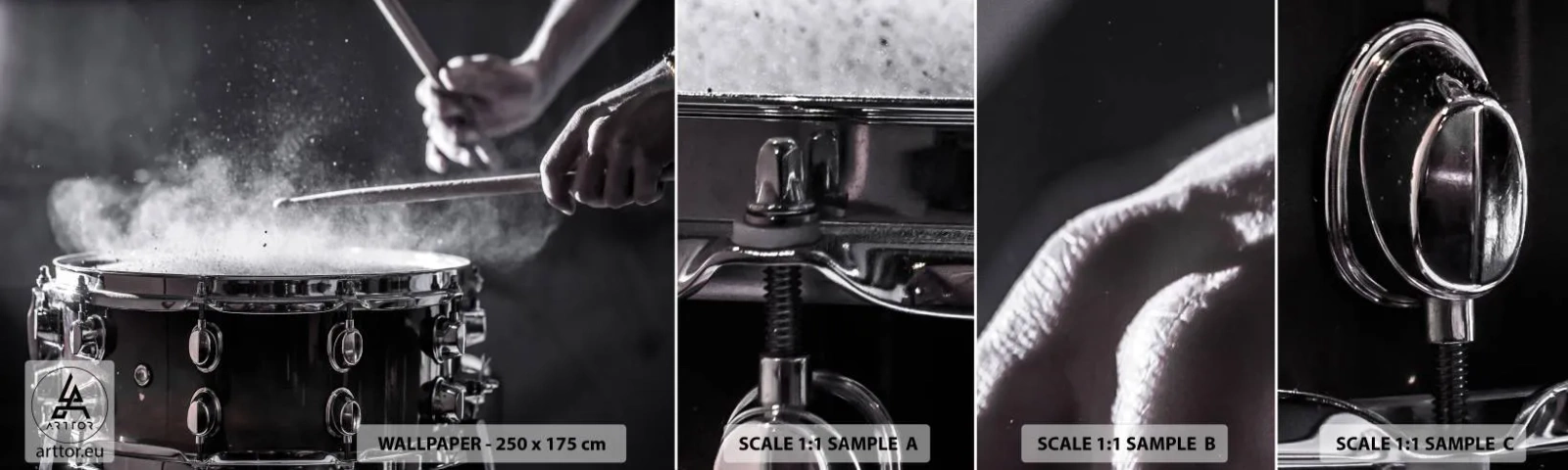 Prøve Fototapet Selvklæbende Deluxe Sticker - Musikkens puls - musik, Et musikinstrument, Tromme - 100x30 cm