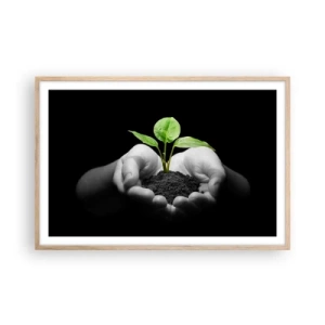 Plakat i ramme af lyst egetræ - Jeg elsker naturen, jeg beskytter den - 91x61 cm
