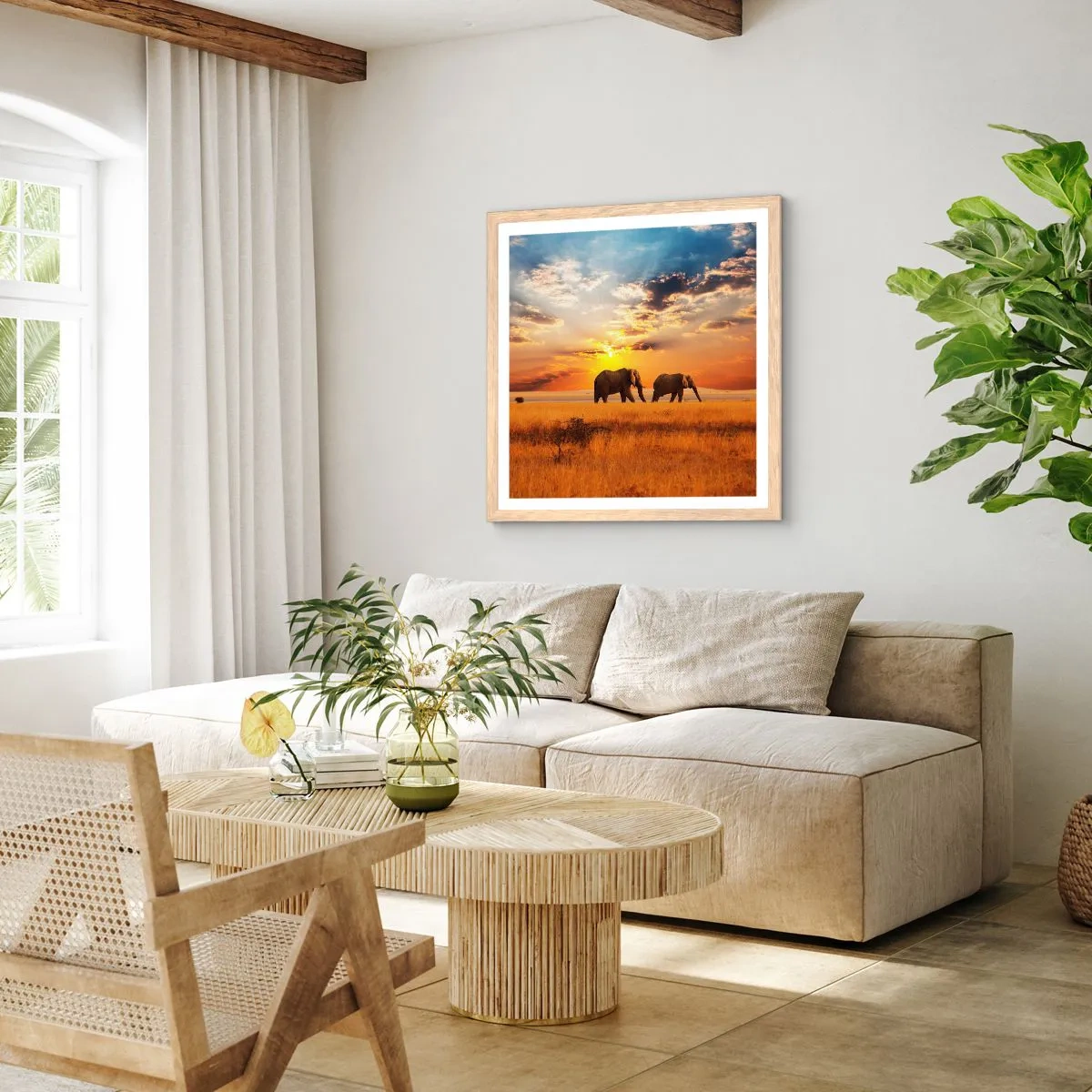 Plakat i ramme af lyst egetræ - Familievandring - 60x60 cm