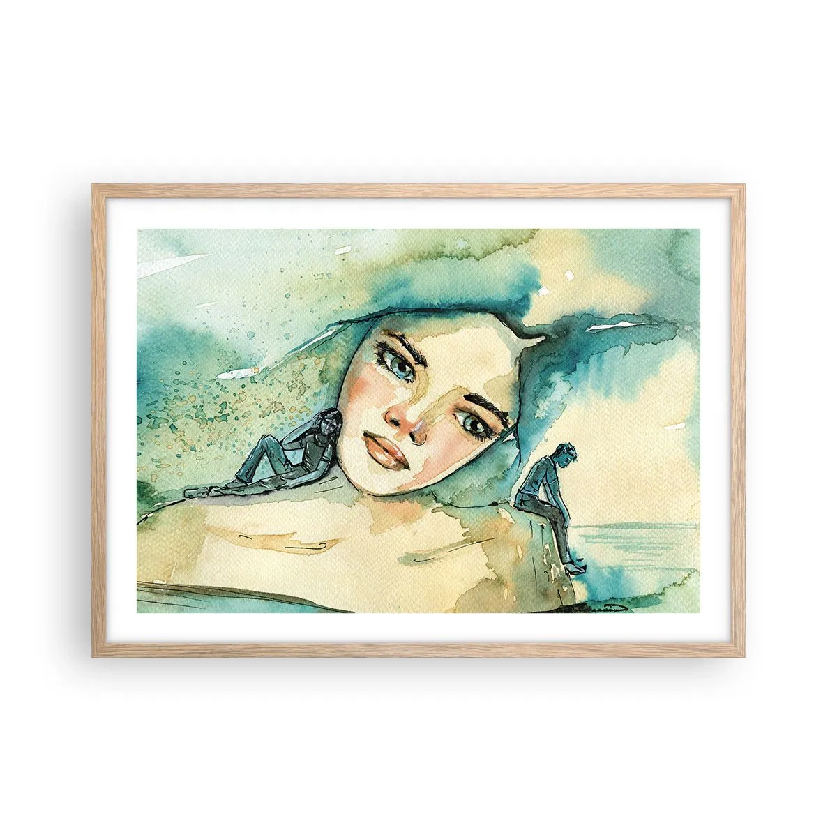 Plakat i ramme af lyst egetræ - Am I blue? - 70x50 cm