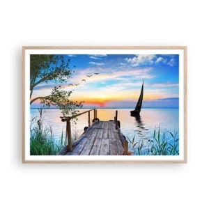 Plakat i ramme af lyst egetræ - Godaften - 100x70 cm