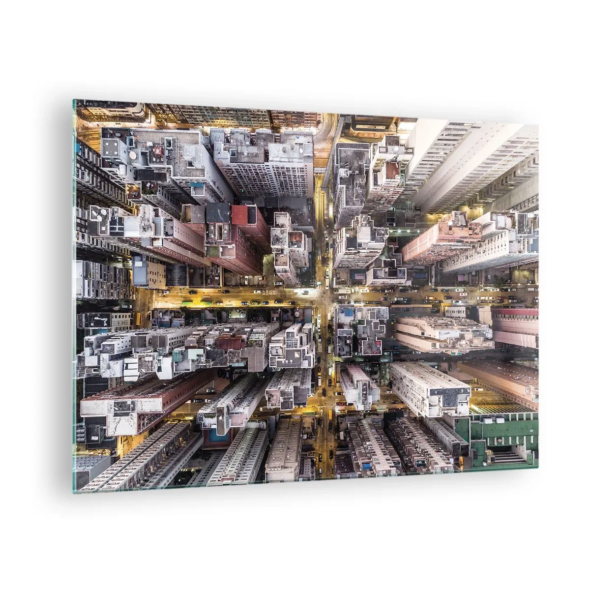 Billede på glas - Et fugleperspektiv over metropolen - 70x50cm - Hilsner fra Hong Kong - Moderne vægdekoration til stue og soveværelse ARTTOR