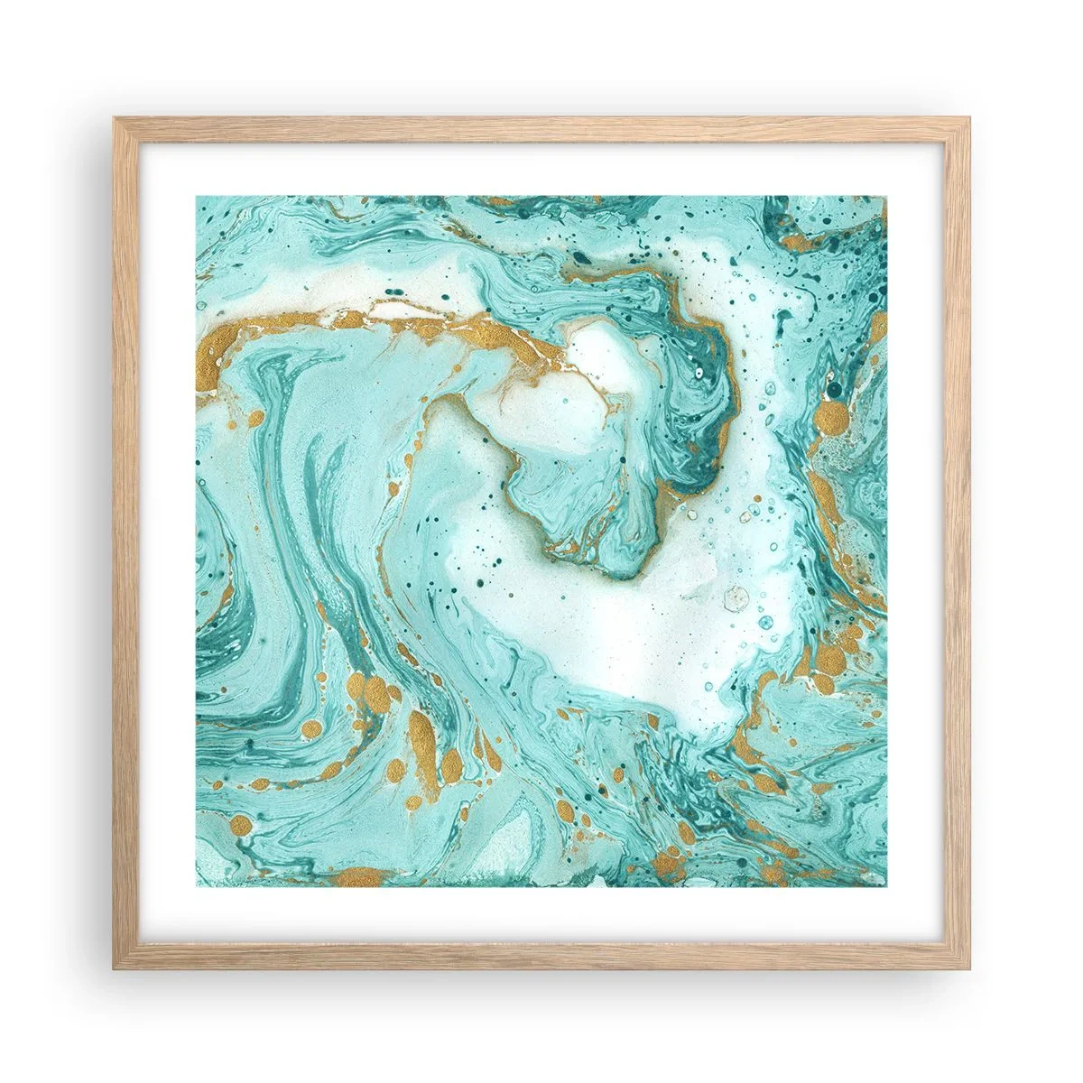 Plakat i ramme af lyst egetræ - Under den store bølge i Edo-perioden - 50x50 cm