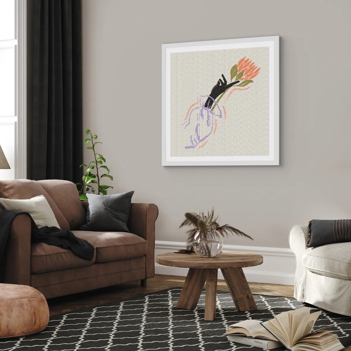 Plakat i hvid ramme - En søsterlig berøring - 60x60 cm