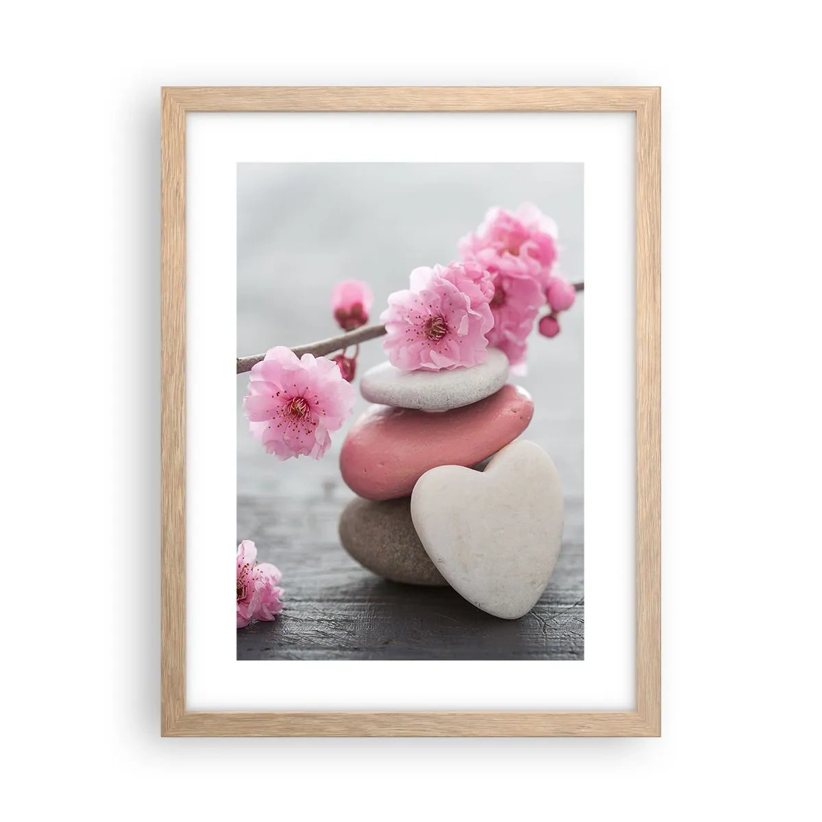 Plakat i ramme af lyst egetræ - Kirsebærblomstens lyksalighed - 30x40 cm