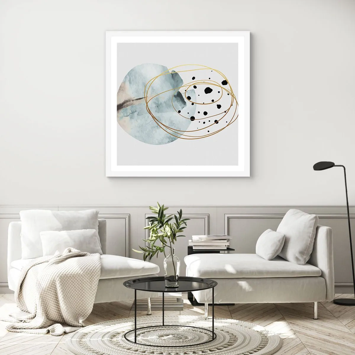 Plakat i hvid ramme - I rummets favntag - 30x30 cm