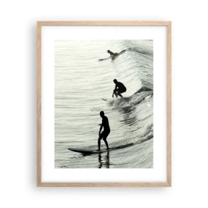 Plakat i ramme af lyst egetræ - Mødet med bølgen - 40x50 cm