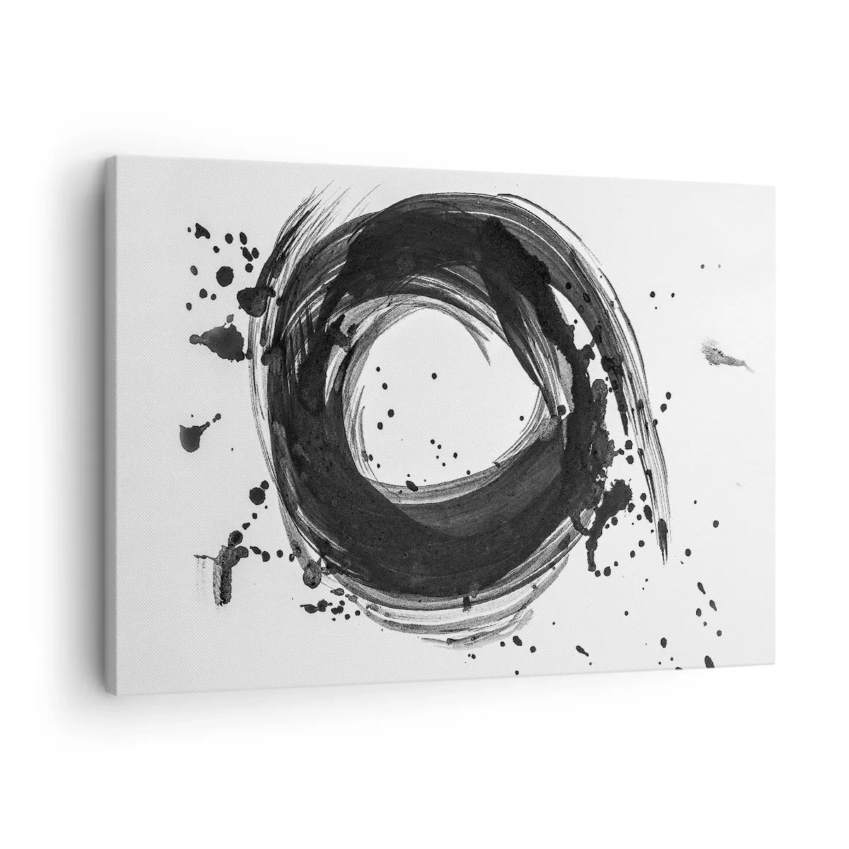 Lærredstryk - Billede på lærred - Sort abstraktion i form af en cirkel på en hvid baggrund - 70x50cm - Skabelsens hvirvelstrøm - Moderne vægdekoration til stue og soveværelse ARTTOR