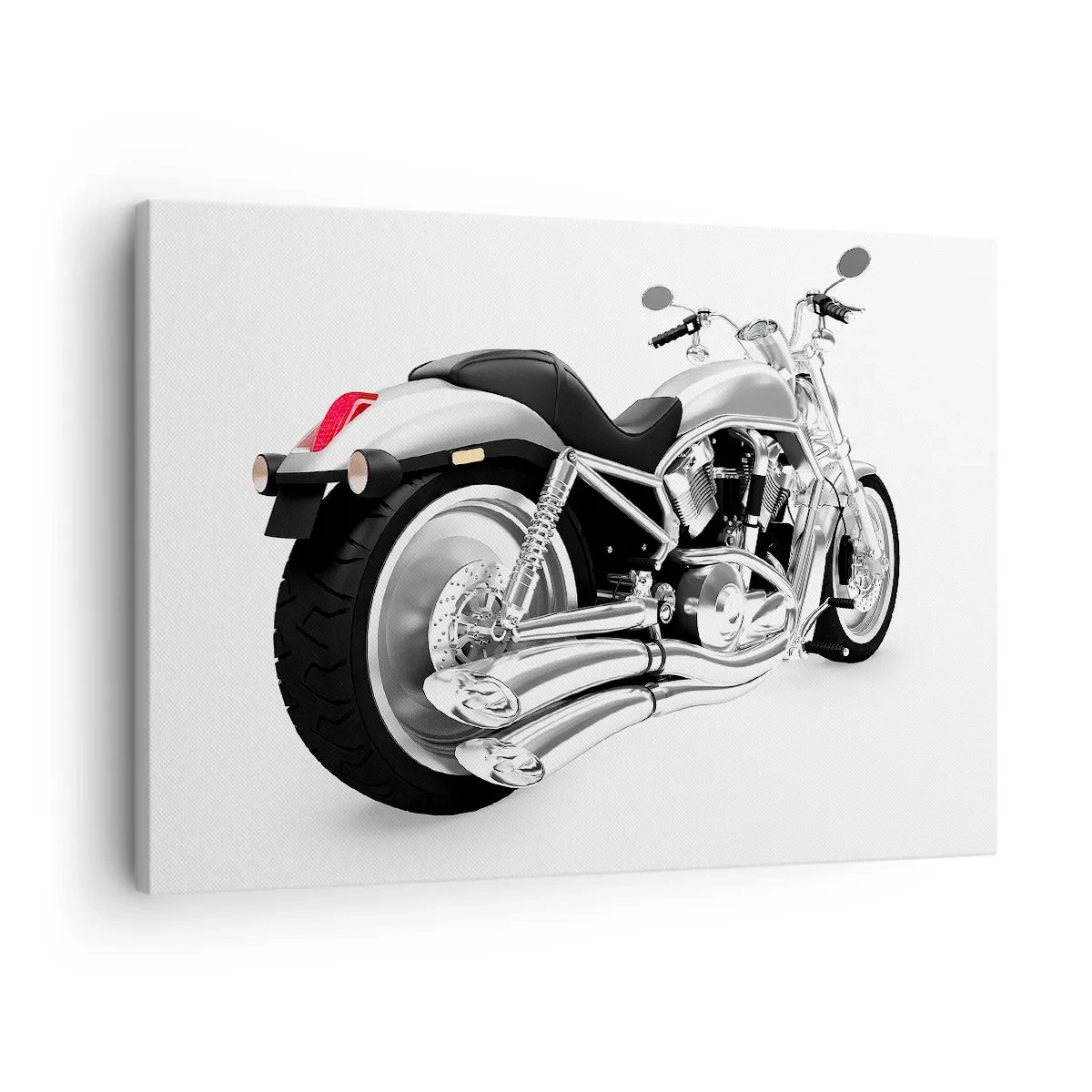 Lærredstryk - Billede på lærred - Krom motorcykel på hvid baggrund - 70x50cm - En drøm for samlere - Moderne vægdekoration til stue og soveværelse ARTTOR