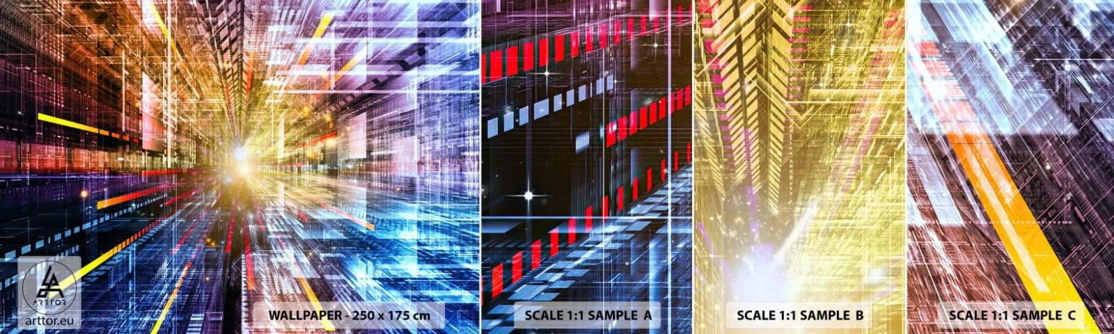 Fototapet Prøve Standard Eco - Lysende korridor - Abstraktion, Grafik, 3D - 100x30 cm