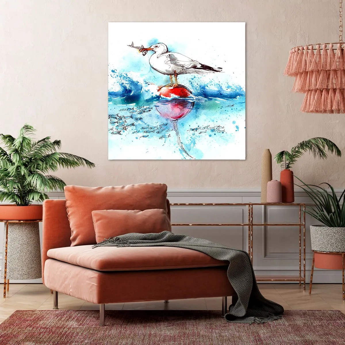 Lærredstryk - Billede på lærred - Succesfuldt fiskeri - 70x70 cm