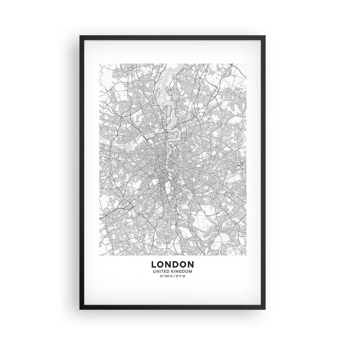 Plakat i sort ramme - Kort over Londons labyrint - 61x91 cm