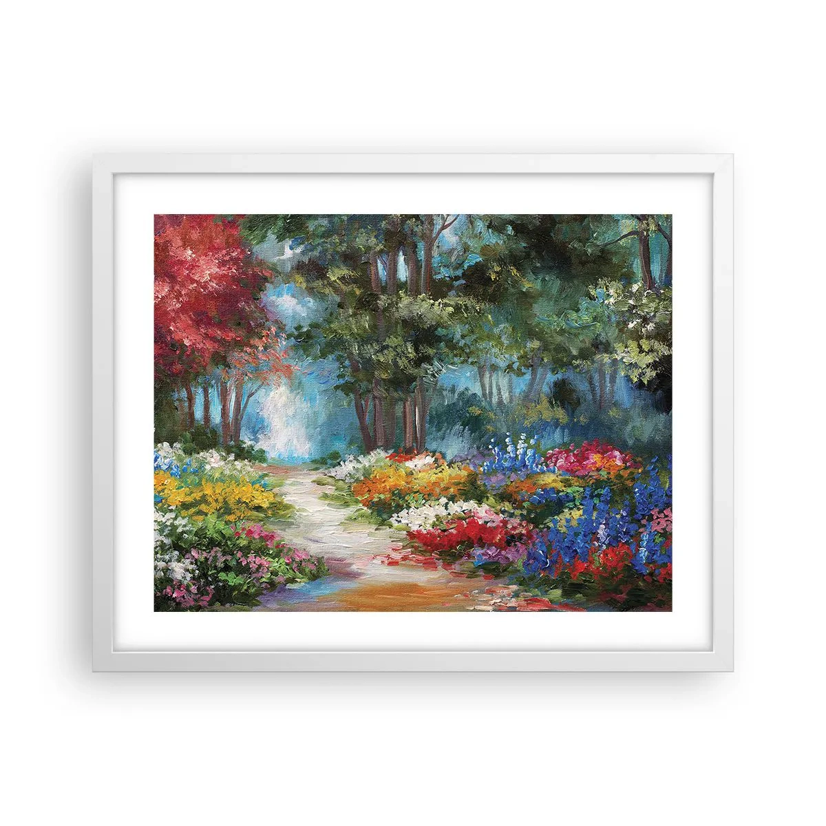 Plakat i hvid ramme - Skovhave, blomsterskov - 50x40 cm