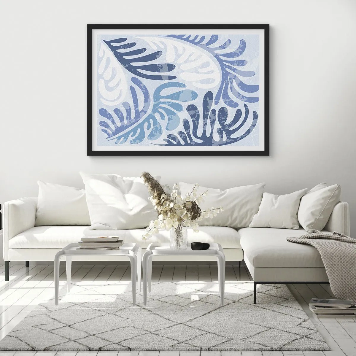 Plakat i sort ramme - Blå bregner - 40x30 cm