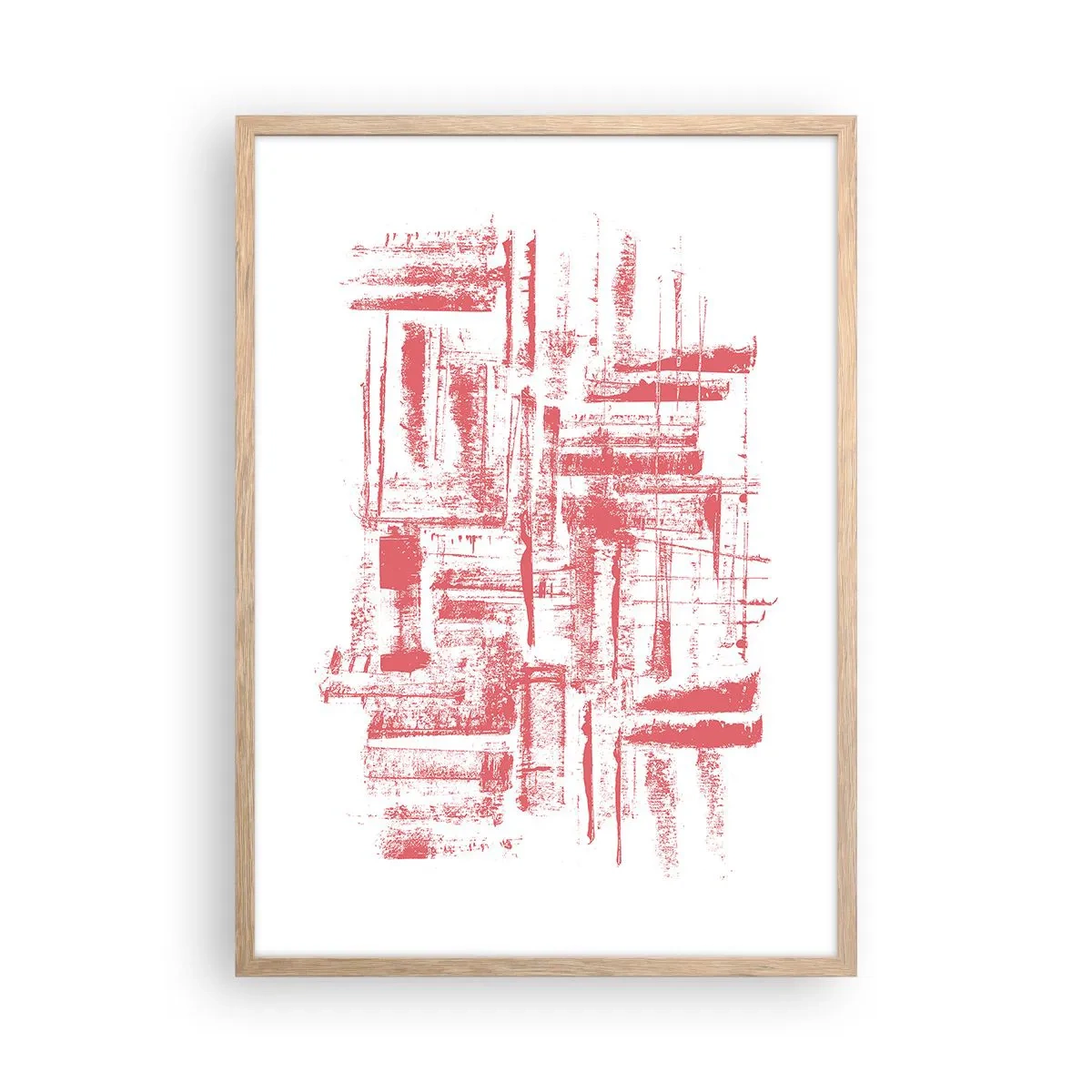 Plakat i ramme af lyst egetræ - Rød by - 50x70 cm