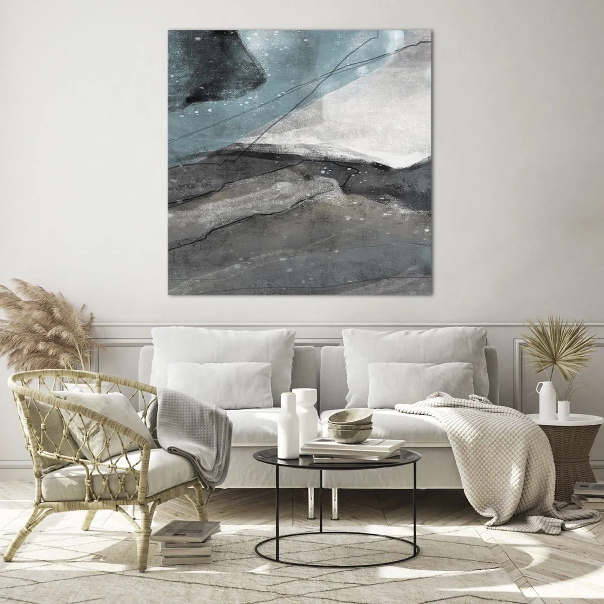 Billede på glas - Abstraktion: klipper og is - 30x30 cm