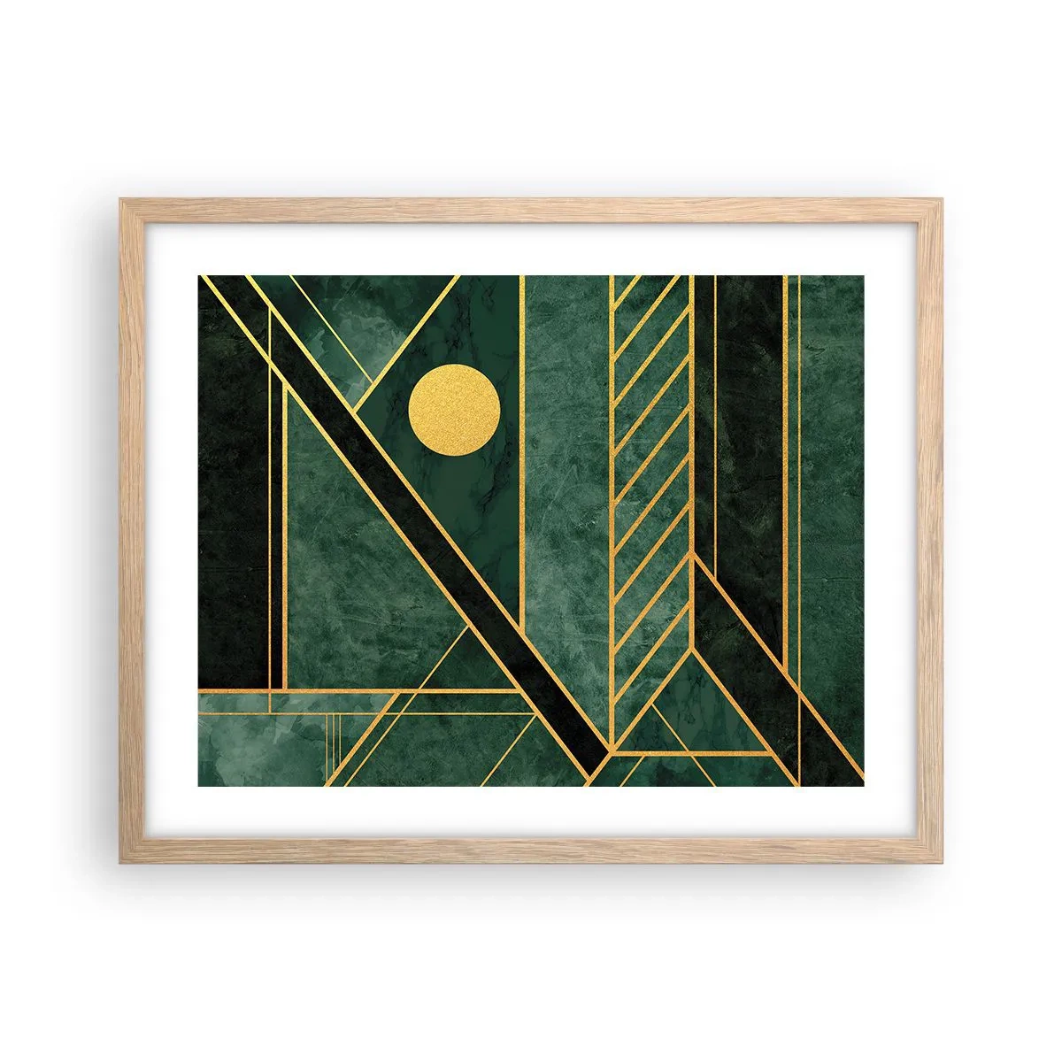 Plakat i ramme af lyst egetræ - Dynamikken i guld og azurblå - 50x40 cm