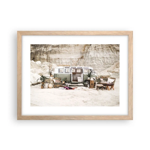 Plakat i ramme af lyst egetræ - Tid til at starte rejsen - 40x30 cm