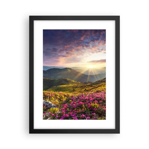 Plakat i sort ramme - Friskheden af en morgen i bjergene - 30x40 cm