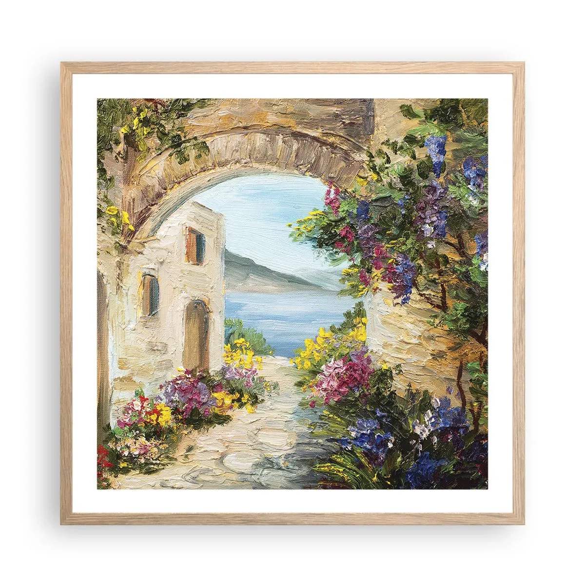 Plakat i ramme af lyst egetræ - Charmen af kystlandskabet - 60x60 cm