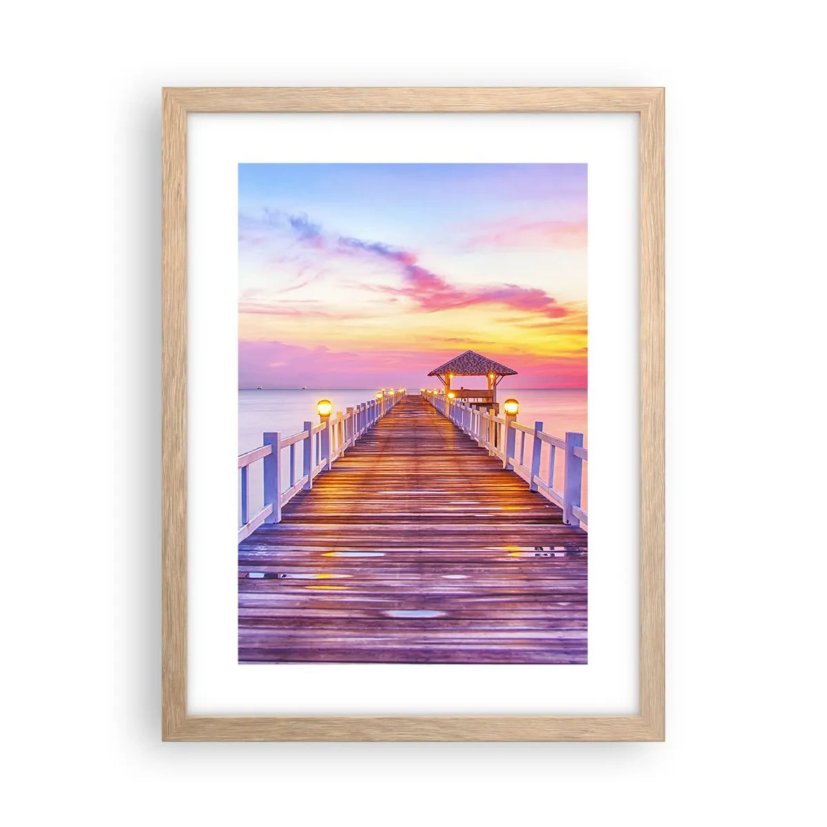 Plakat i ramme af lyst egetræ - Lilagylden stilhed om aftenen - 30x40 cm