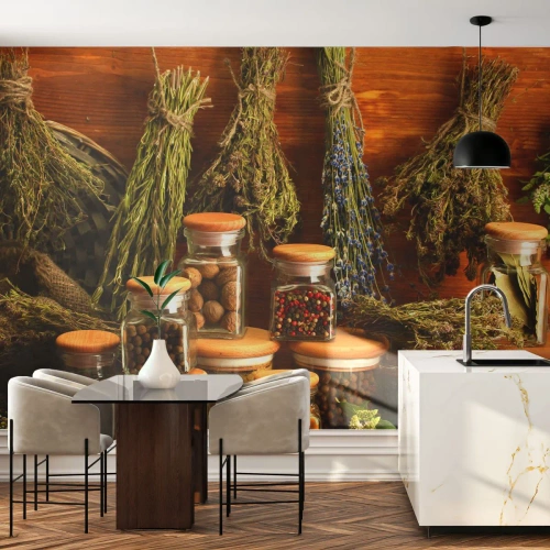 Fototapet Premium Canvas - Køkkenmagi - Gastronomi, Tørrede urter, Krydderier - 100x70 cm