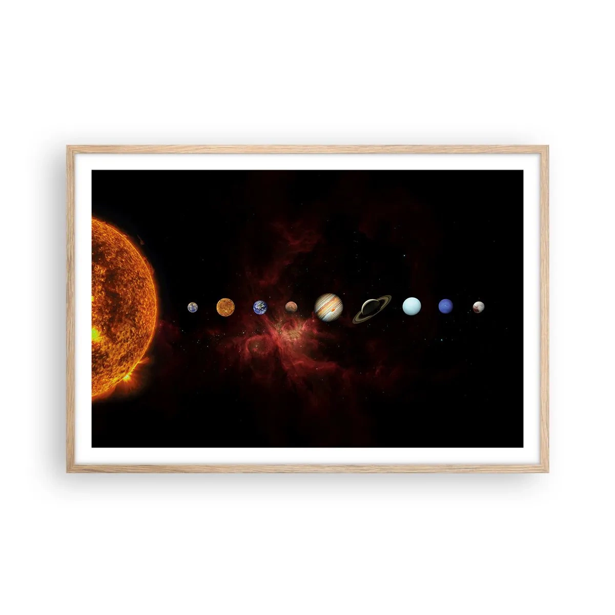 Plakat i ramme af lyst egetræ - Vores nabolag - 91x61 cm