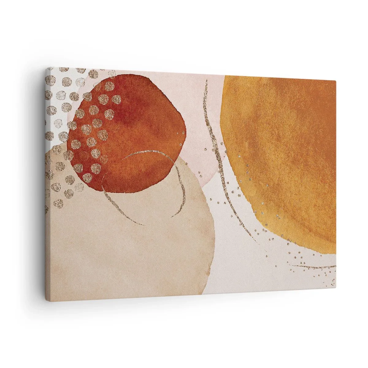 Lærredstryk - Billede på lærred - Abstrakte former i varme nuancer af brunt og guld - 70x50cm - Rundhed og bevægelse - Moderne vægdekoration til stue og soveværelse ARTTOR