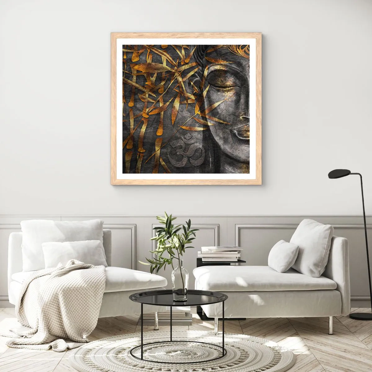 Plakat i ramme af lyst egetræ - Mærk freden - 50x50 cm