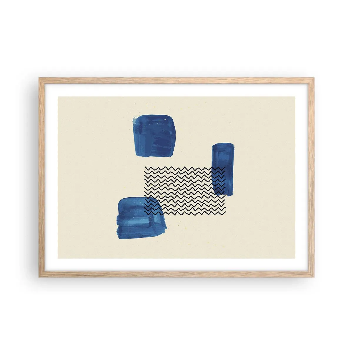 Plakat i ramme af lyst egetræ - Abstrakt kvartet - 70x50 cm