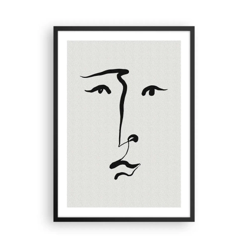 Plakat i sort ramme - Minimalistisk ansigtsillustration i ét penselstrøg - 50x70cm - Portræt i én linje - Moderne vægdekoration til stue og soveværelse ARTTOR