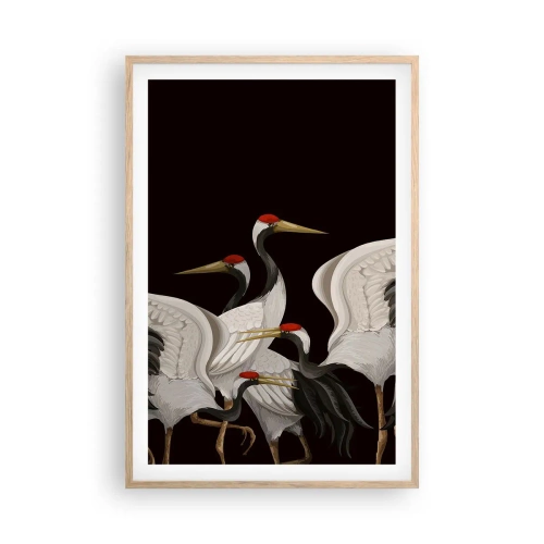 Plakat i ramme af lyst egetræ - Fugle anliggender - 61x91 cm